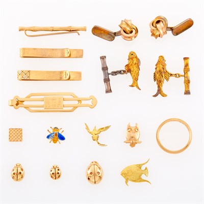 Lot 144 - Group of Cufflinks, Tie Tacks and Tie Bars and Band Ring