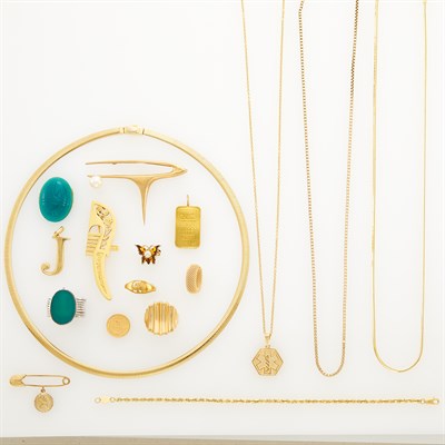 Lot 142 - Group of Gold Jewelry and Metal Ring-Bracelet