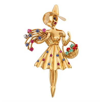 Lot 70 - Gold, Gem-Set and Diamond Figural Clip-Brooch, France