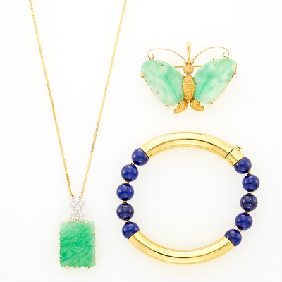 Lot 208 - Group of Gold, Platinum, Jade, Lapis and Diamond Jewelry