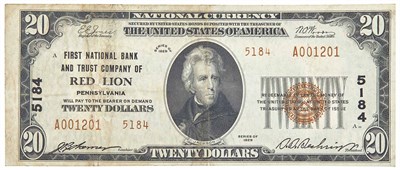 Lot 10 - United States $20 Small Size National Red Lion...