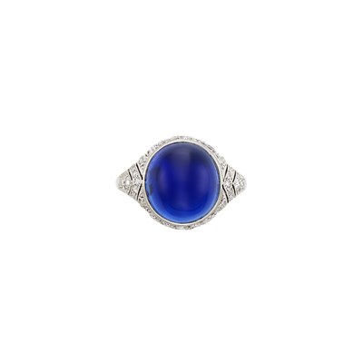 Lot 41 - Platinum, Cabochon Sapphire and Diamond Ring