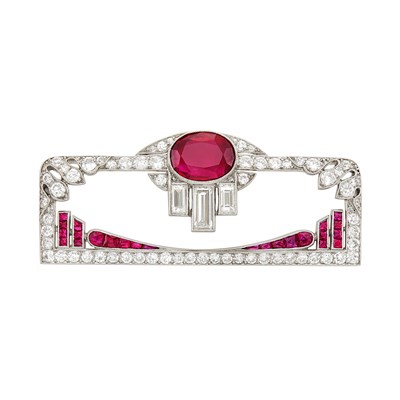 Lot 38 - Kohn Platinum, Ruby and Diamond Brooch