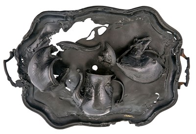 Lot 4 - Arman (1928-2005) MELTED (BURNED TRAY WITH TEA...