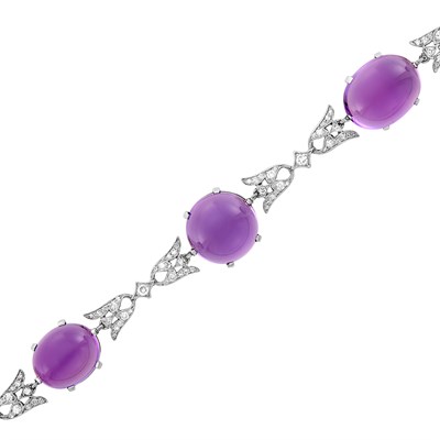 Lot 36 - Platinum, Cabochon Amethyst and Diamond Bracelet