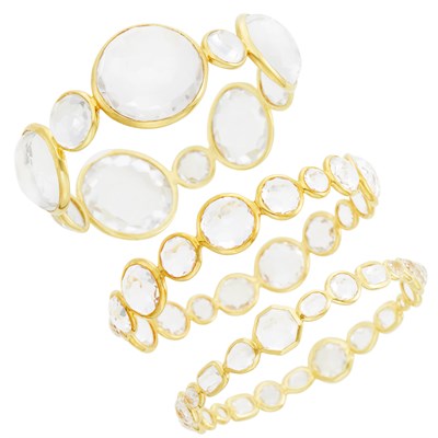 Lot 56 - Ippolita Three Gold and Rock Crystal 'Hero Gelato', 'Rock Candy' and 'Jumbo' Bangle Bracelets