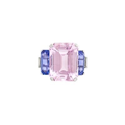 Lot 136 - Cartier Platinum, Pink Topaz, Sapphire and Diamond Ring