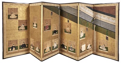 Lot 9 - Japanese Six-Panel Screen Edo Period Depicting...