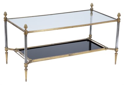 Lot 1192 - Chrome, Brass and Glass Low Table in the...