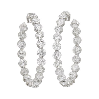 Lot 79 - Pair of White Gold and Diamond Hoop Earrings
