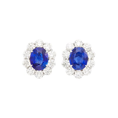 Lot 49 - Pair of Platinum, Sapphire and Diamond Earclips
