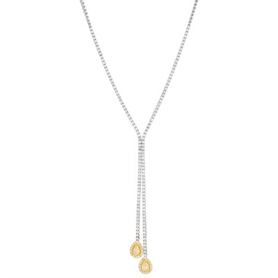 Lot 161 - Two-Color Gold, Diamond and Colored Diamond Pendant-Necklace
