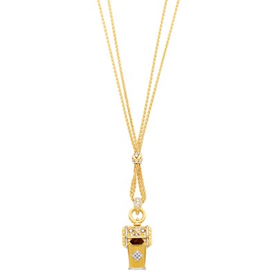 Lot 123 - Chantecler Gold and Diamond Whistle Pendant with Double Strand Slide Chain Necklace