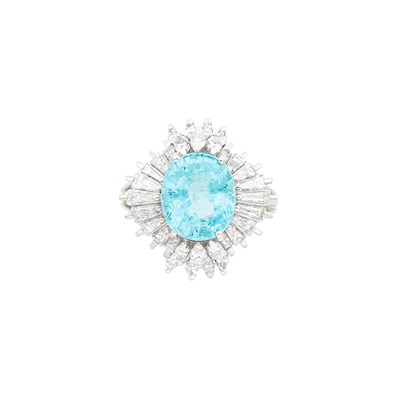 Lot 154 - Platinum, Greenish-Blue Tourmaline and Diamond Ring