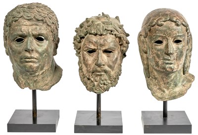 Lot 222 - Group of Three Patinated Bronze Male Heads,...