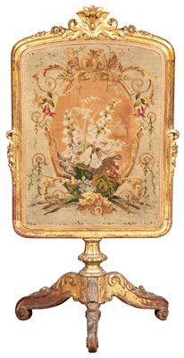 Lot 240 - Victorian Giltwood and Needlework Firescreen...