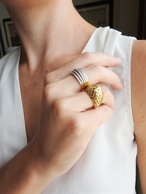 Lot 53 - Gold Dome Ring, France, and Two-Color Gold and Diamond Ring