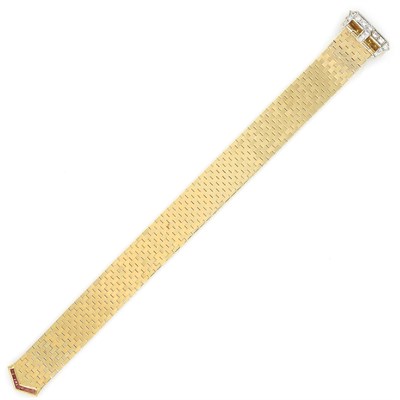 Lot 13 - Two-Color Gold Diamond and Ruby Buckle Slide Bracelet