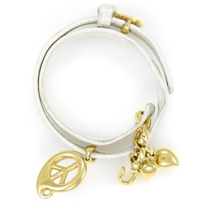 Lot 5 - Tamara Comolli Gold Charm and White Leather 'Loopy' Wrap Bracelet/Choker Combination