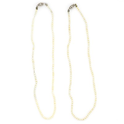 Lot 206 - Two Cultured Seed Pearl Necklaces with White Gold Clasps
