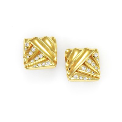 Lot 2 - Cartier Pair of Gold and Diamond Earclips