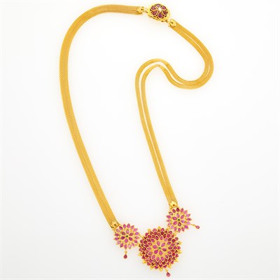 Lot 1196 - Double Strand High Karat Gold, Ruby, Emerald and Diamond Necklace