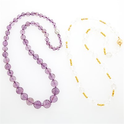 Lot 1293 - Faceted Amethyst Bead Necklace and Rock Crystal and Gold Bead Necklace