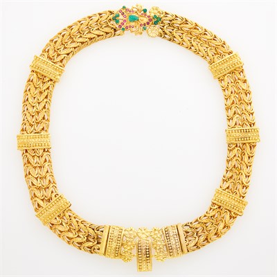 Lot 1200 - Indian High Karat Gold Necklace with Gem-Set Clasp