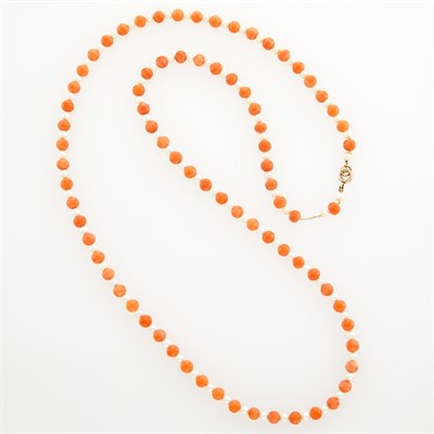 Lot 1086 - Long Coral Bead and Cultured Pearl Necklace
