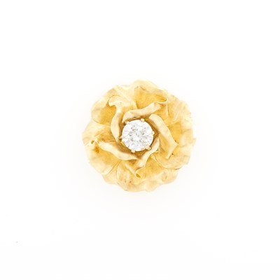 Lot 92 - Gold and Diamond Flower Pendant-Brooch