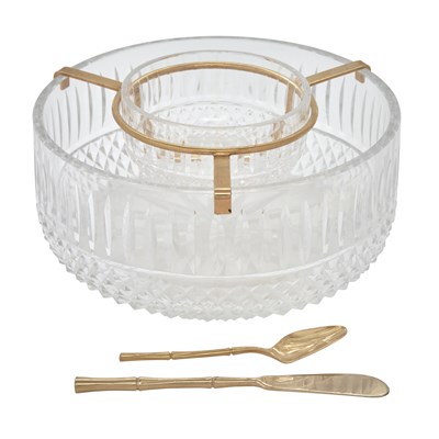 Lot 39 - Gilt Metal and Cut Glass Caviar Set Modern...