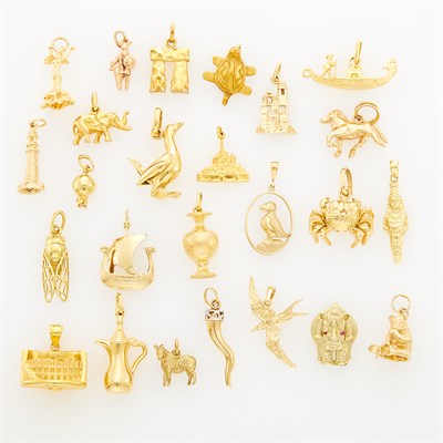 Lot 212 - Twenty-Two Gold Charms and Three Silver-Gilt and Metal Charms