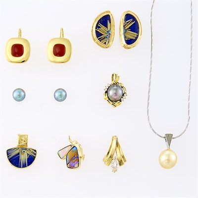 Lot 208 - Group of Gold, Cultured Pearl and Colored Stone Jewelry