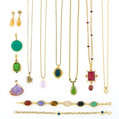 Lot 86 - Group of Gold, Metal and Colored Stone Jewelry
