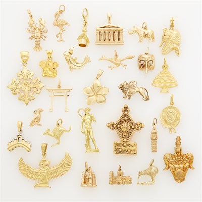 Lot 226 - Group of High Karat Gold, Gold and Low Karat Gold Charms and Metal Charm