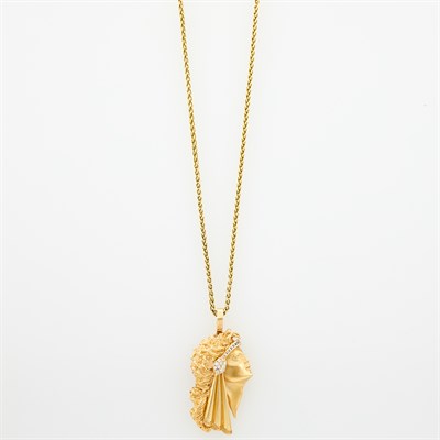 Lot 203 - Gold and Diamond Pendant-Brooch with Chain Necklace