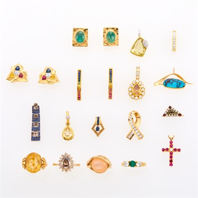 Lot 134 - Group of Gold, Diamond and Colored Stone Jewelry