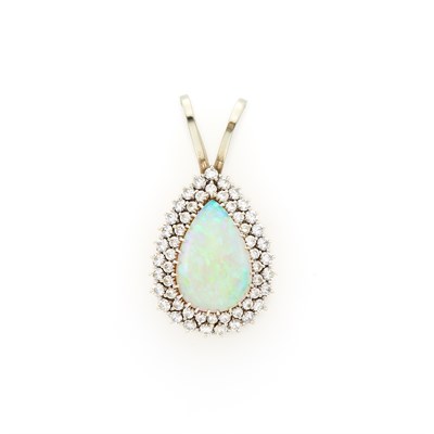 Lot 183 - White Gold, Opal and Diamond Pendant