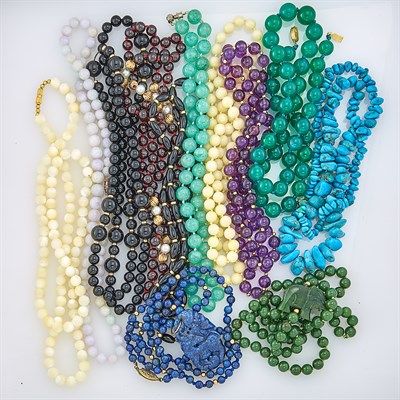 Lot 136 - Group of Jade, Lapis, Garnet, Amethyst, Turquoise and Mother-of-Pearl Bead Necklaces
