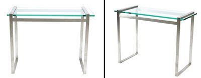 Lot 13 - Pair of Brushed Steel and Glass Tables Height...