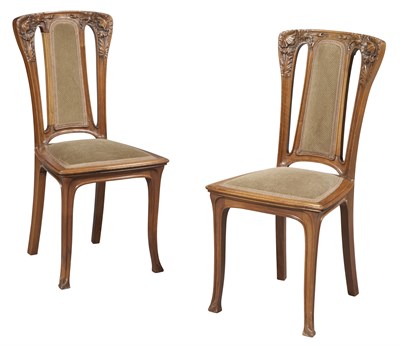 Lot 175 - Pair of French Art Nouveau Upholstered Carved...
