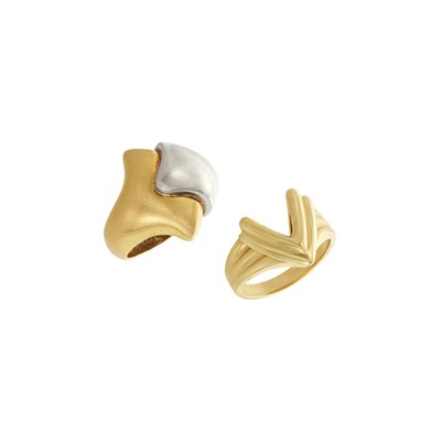 Lot 105 - Cartier Two-Color Gold Ring, France, and Gold V Ring