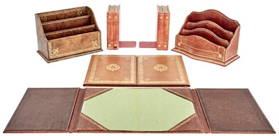 Lot 136 - Assembled Leather Desk Set 20th Century...
