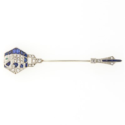 Lot 1129 - Platinum, Diamond and Syntethic Sapphire Elephant Jabot