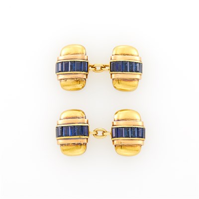 Lot 1181 - Ghiso Pair of Two-Color Gold and Sapphire Cufflinks
