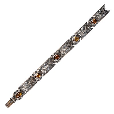 Lot 1070 - Antique Silver, Gold and Citrine Bracelet