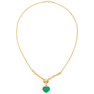 Lot 12 - Gold, Emerald and Diamond Pendant Chain Necklace