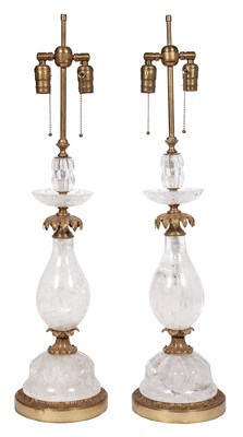 Lot 1155 - Pair of Rock Crystal and Gilt-Metal Lamps Each...