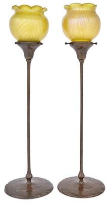 Lot 194 - Pair of Tiffany Studios Bronze Candlestick...
