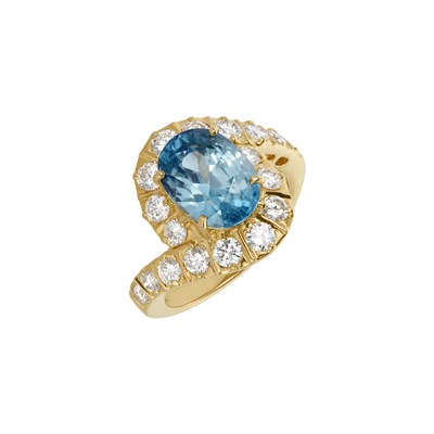 Lot 174 - Gold, Blue Zircon and Diamond Ring